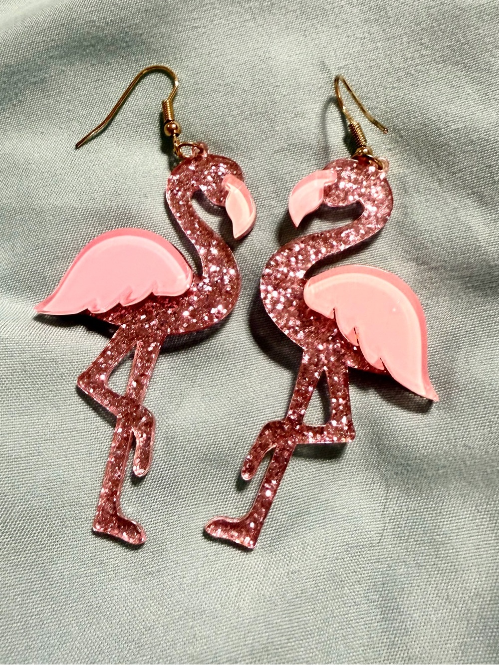 Pink Glitter Flamingo Dangle Earrings | Acrylic Statement Earrings